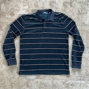 Vince velvet long sleeve rugby stripe polo shirt